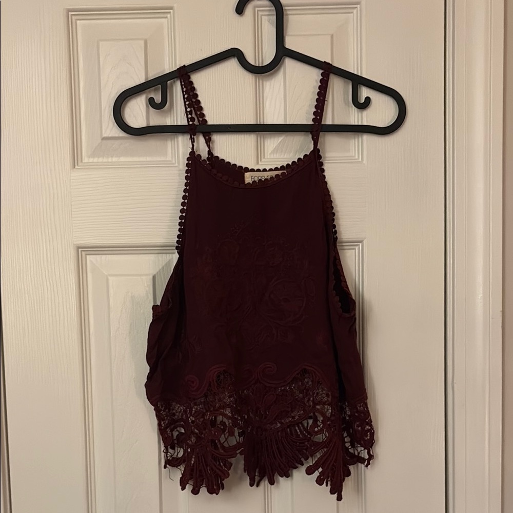 Elegant Burgundy Lace Trim Top